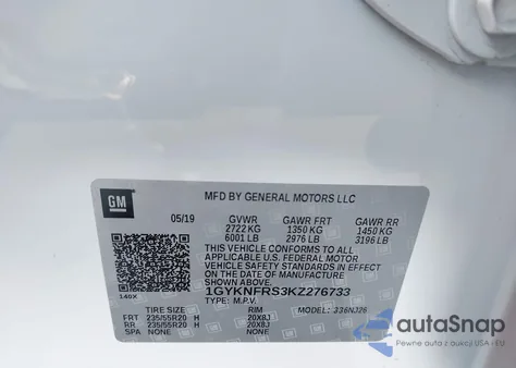 2019 Cadillac Xt5 Premium Luxury from USA, damaged, VIN 1GYKNFRS3KZ276733